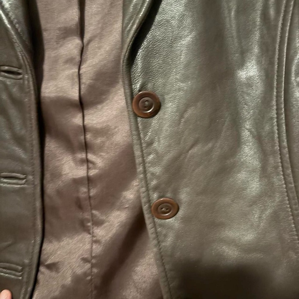 Vintage chocolate brown leather blazer coat fits like a med - Picture 3 of 7